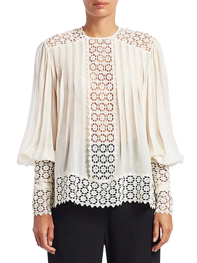 Shop Zimmermann Espionage Pintuck & Lace Inset Blouse In Pearl