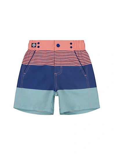 Shop Andy & Evan Boy's Colorblock Swim Trunks In Coral