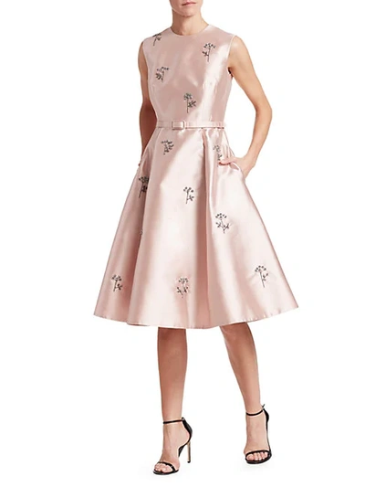 Shop Erdem Farrah Floral Embellished Fit-&-flare Dress In Pale Pink