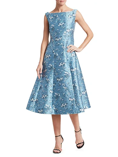 Shop Erdem Kinsey Floral Fit-&-flare Dress In Blue White