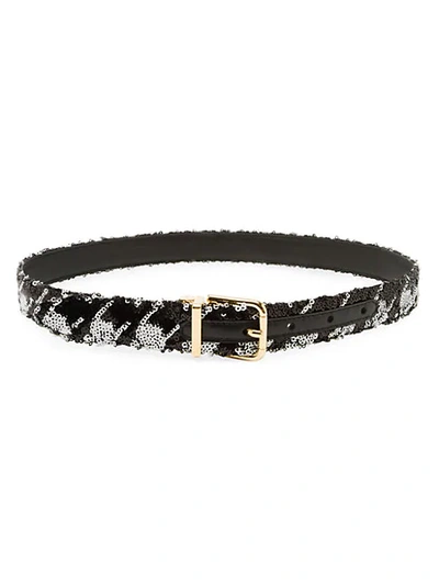 Shop Dolce & Gabbana Glitter Houndstooth Belt In Black White