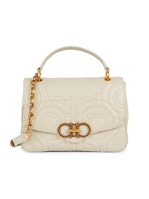 Salvatore Ferragamo Gancini Quilted Leather Top Handle Bag In Ivory ...