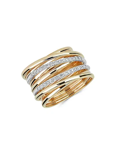 Shop Saks Fifth Avenue 14k Two-tone Gold & Diamond Stacked Ring