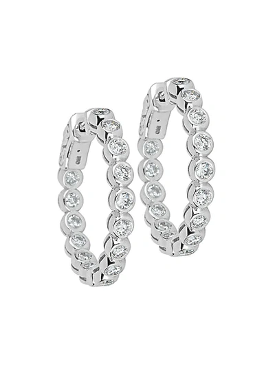 Shop Saks Fifth Avenue 14k White Gold & Diamond Bezel-set Hoop Earrings