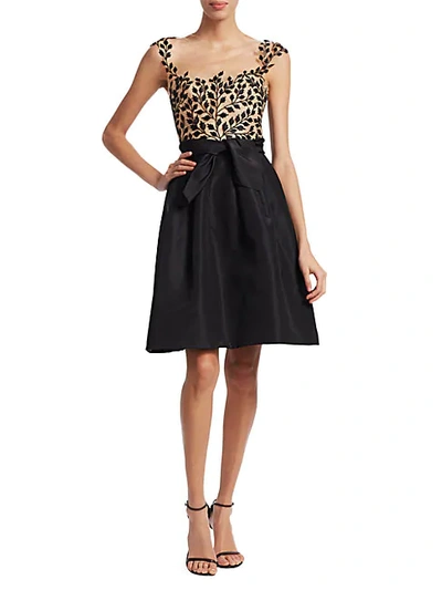 Shop Oscar De La Renta Sheer-bodice Fit-&-flare Dress In Black