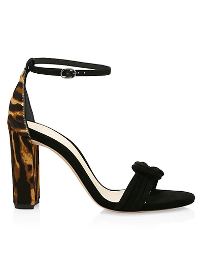 Shop Alexandre Birman Vicky Knotted Tiger-stripe Calf Hair & Suede Sandals In Black Walnut