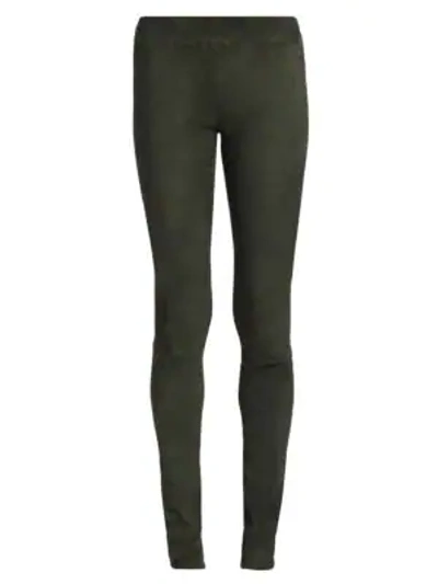 Shop The Row Suede Moto Leggings In Olive