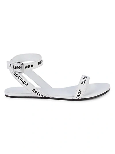 Shop Balenciaga Logo Leather Sandals In White
