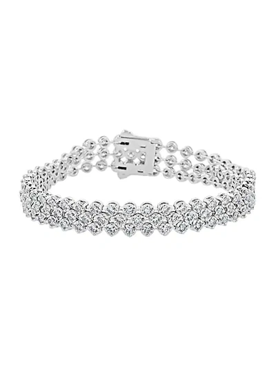 Shop Saks Fifth Avenue 14k White Gold & Diamond Round Illusion-set 3-row Bracelet
