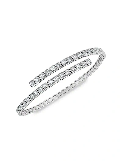 Shop Saks Fifth Avenue 14k White Gold & Diamond Square Bezel Wrap Bracelet