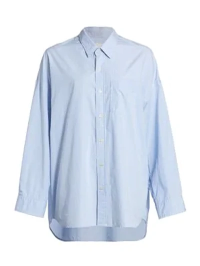 Shop R13 Drop Neck Oxford Shirt In Blue White Pinstripe