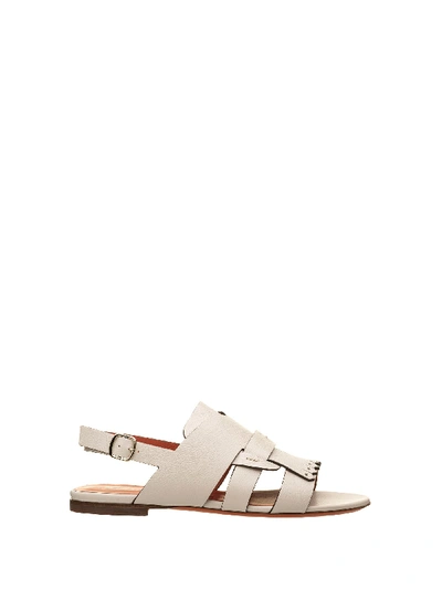 Shop Santoni Flat Leather Sandals In Panna