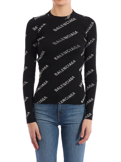 Shop Balenciaga Logo Sweater In Black