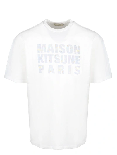 Shop Maison Kitsuné Logo Print Over T-shirt In White