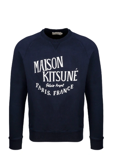 Shop Maison Kitsuné Logo Print Sweatshirt In Blue