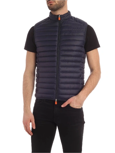 Shop Save The Duck Quilted Waistcoat With Contrasting In Blue