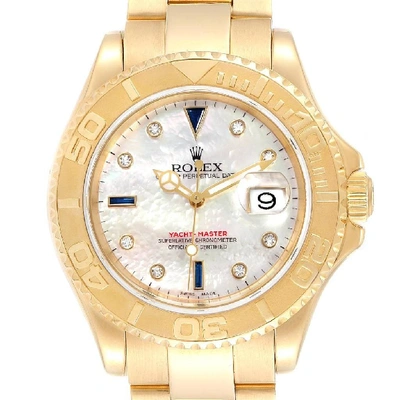 Shop Rolex Yachtmaster Yellow Gold Mop Diamond Sapphire Serti Watch 16628 In Not Applicable