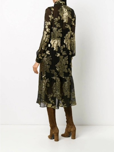 Shop Saint Laurent Flower Print Silk Dress In Green