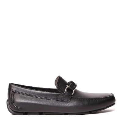 Shop Ferragamo Black Leather Driver Gancini Loafers