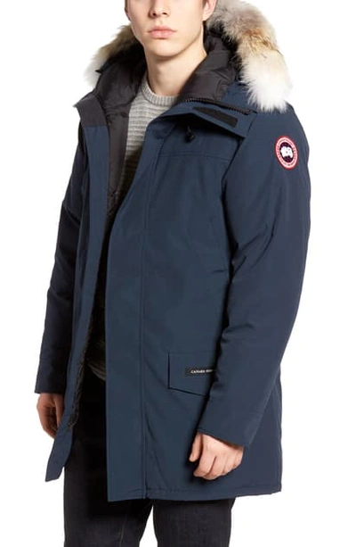 Shop Canada Goose Langford Slim Fit Down Parka With Genuine Coyote Fur Trim In Ink Blue