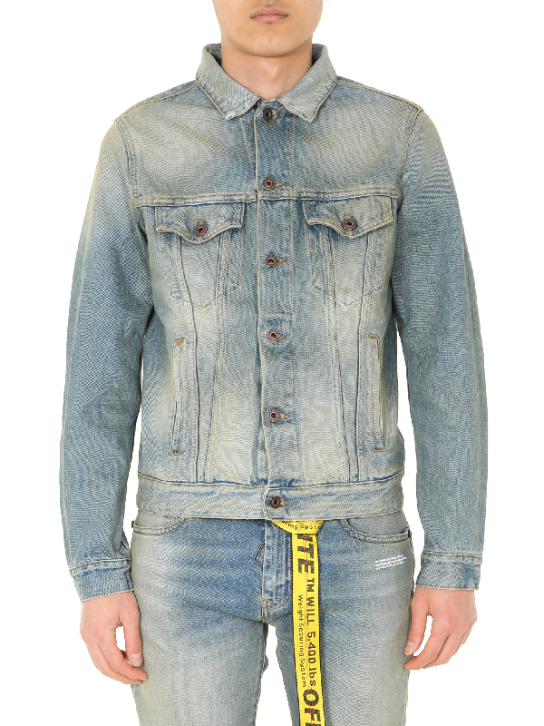 off white denim jacket yellow tape
