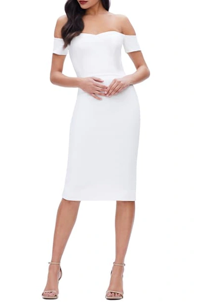 Shop Dress The Population Bailey Off The Shoulder Body-con Dress In Off White