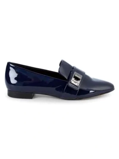 Shop Karl Lagerfeld Nelia Patent Leather Loafers In Navy