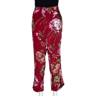 Pre-owned Gucci Red Floral Printed Silk Pajama Pants M