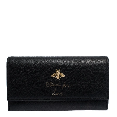 Pre-owned Gucci Black Leather Animalier Continental Wallet