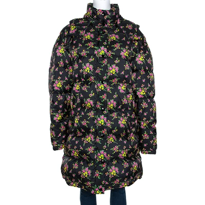 Pre-owned Gucci Black Synthetic Floral Oversized Down Jacket S