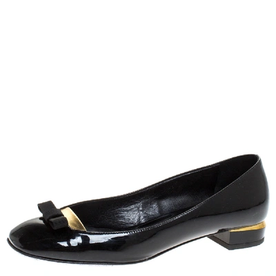 Pre-owned Fendi Black Patent Leather Bow Ballet Flats Size 37