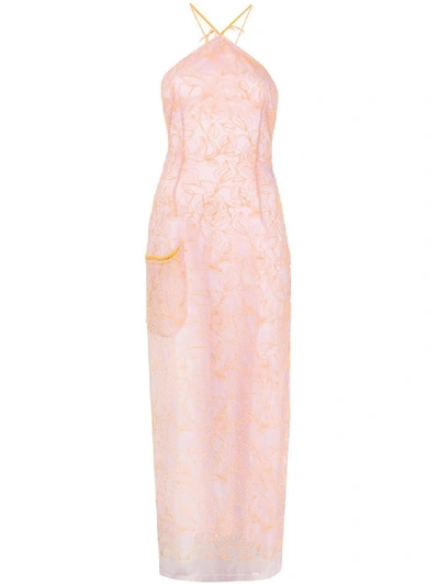 Shop Jacquemus Orange And Lavender Lace Halter Dress In Pink