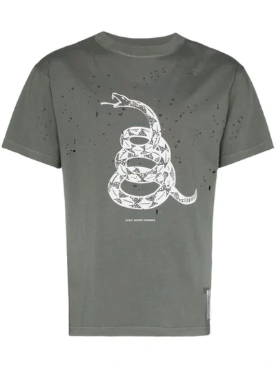 Shop Satisfy Distressed-t-shirt Mit Schlange In Grey