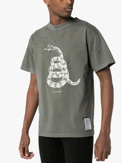 Shop Satisfy Distressed-t-shirt Mit Schlange In Grey