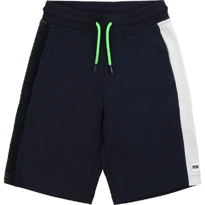 Shop Hugo Boss Kids Stripe Logo Shorts In Navy