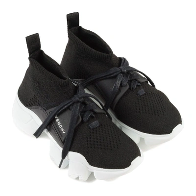 Shop Givenchy Kids Woven Knit Logo High-top Trainers In Black
