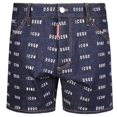 Shop Dsquared2 Icon Logo Denim Shorts Navy