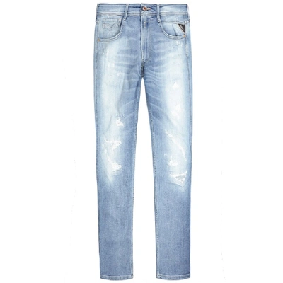 Shop Replay Anbass Aged 20 Distressed Jeans Light Blue