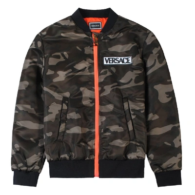 Shop Versace Young  Camo Bomber Jacket In Green