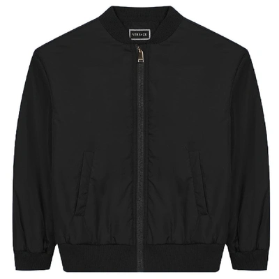 Shop Versace Young  Reverse Logo Bomber Jacket In Black