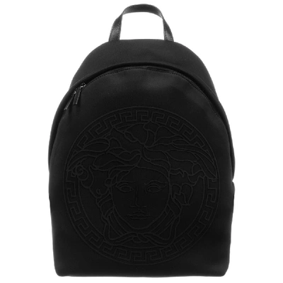 Shop Versace Young  Embroidered Medusa Backpack In Black