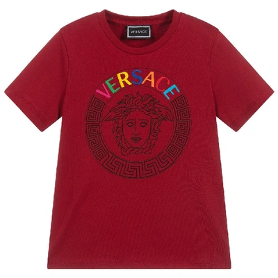 Shop Versace Young  Medusa Logo Print T-shirt In Red