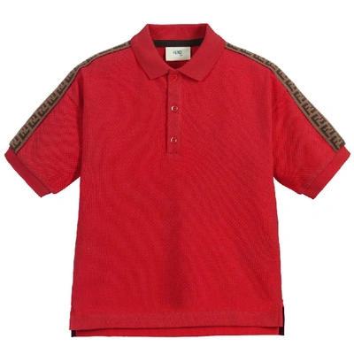 Shop Fendi Kids Taped Polo In Red