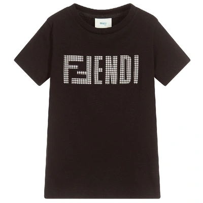 Shop Fendi Kids Dogstooth Logo Tshirt In Black