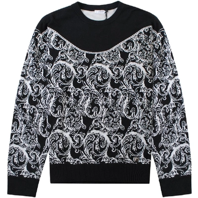 Shop Versace Patterned Knitted Sweater In Black