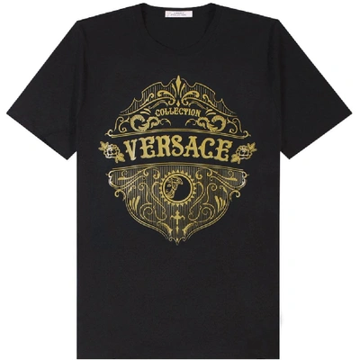 Shop Versace Logo Badge Print Tshirt In Black