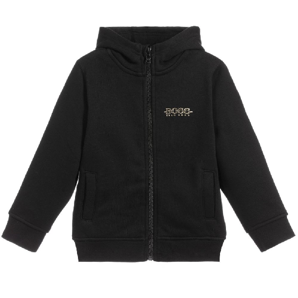 Hugo Boss Kids Gold Logo Hoodie In Black | ModeSens