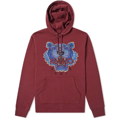 Shop Kenzo Embroidered Hiking Tiger Hoodie In Burgundy