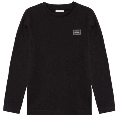 Shop Dolce & Gabbana Dolce &amp; Gabbana Long Sleeve Metal Logo T-shirt In Black