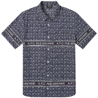 Shop Apc Chemisette Short Sleeve Pattern Shirt In Navy